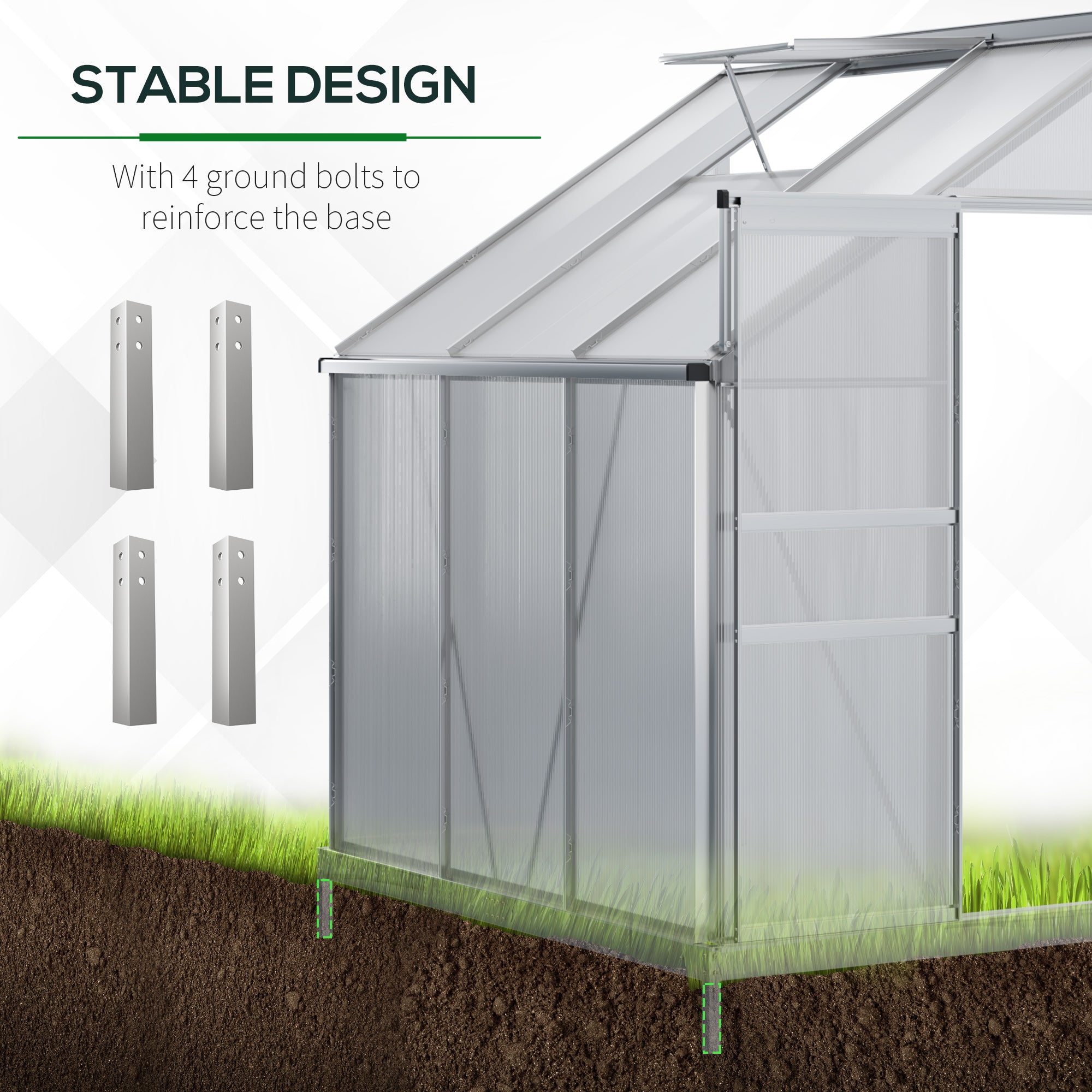 Outsunny 6 x 4ft Lean to Wall Polycarbonate Greenhouse Aluminium Walk-in Garden Greenhouse with Adjustable Roof Vent, Rain Gutter and Sliding Door, Clear 