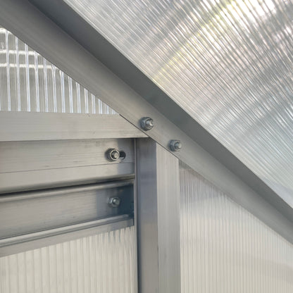 Outsunny 6 x 4ft Lean to Wall Polycarbonate Greenhouse Aluminium Walk-in Garden Greenhouse with Adjustable Roof Vent, Rain Gutter and Sliding Door, Clear 