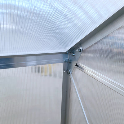 Outsunny 6 x 4ft Lean to Wall Polycarbonate Greenhouse Aluminium Walk-in Garden Greenhouse with Adjustable Roof Vent, Rain Gutter and Sliding Door, Clear 