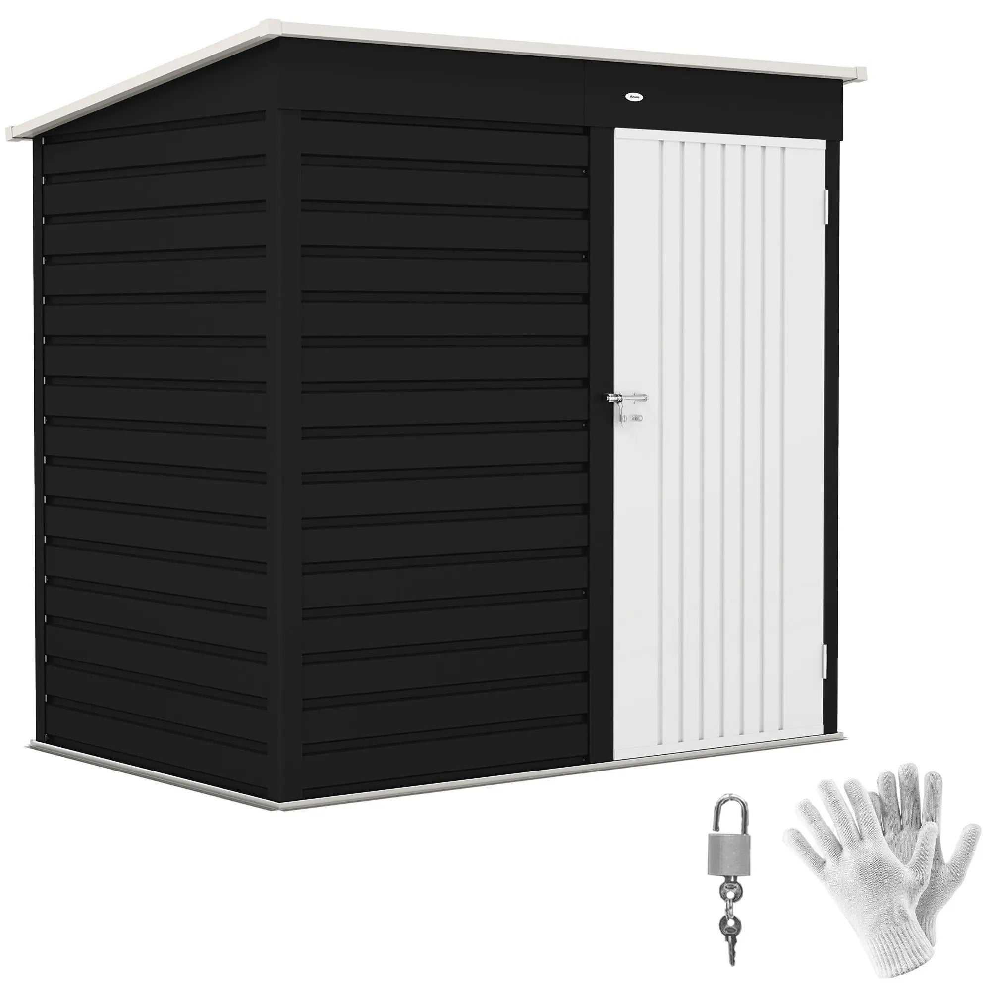 Outsunny 6 x 4ft Metal Garden Storage Shed, Outdoor Tool Storage Shed with Lockable Door and Gloves for Garden, Patio, Dark Grey 