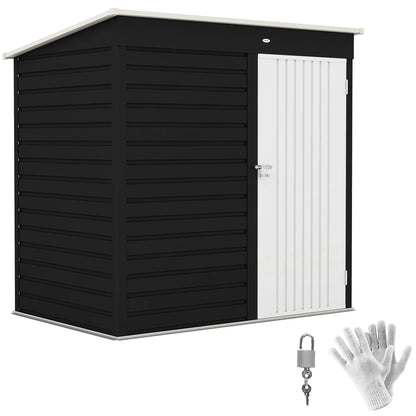 Outsunny 6 x 4ft Metal Garden Storage Shed, Outdoor Tool Storage Shed with Lockable Door and Gloves for Garden, Patio, Dark Grey 