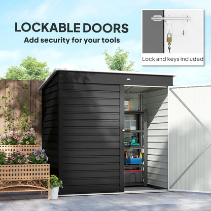 Outsunny 6 x 4ft Metal Garden Storage Shed, Outdoor Tool Storage Shed with Lockable Door and Gloves for Garden, Patio, Dark Grey 