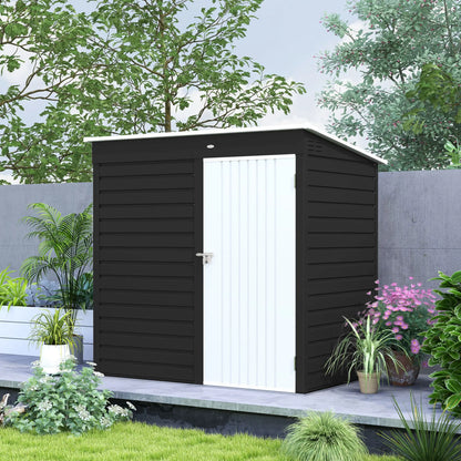 Outsunny 6 x 4ft Metal Garden Storage Shed, Outdoor Tool Storage Shed with Lockable Door and Gloves for Garden, Patio, Dark Grey 