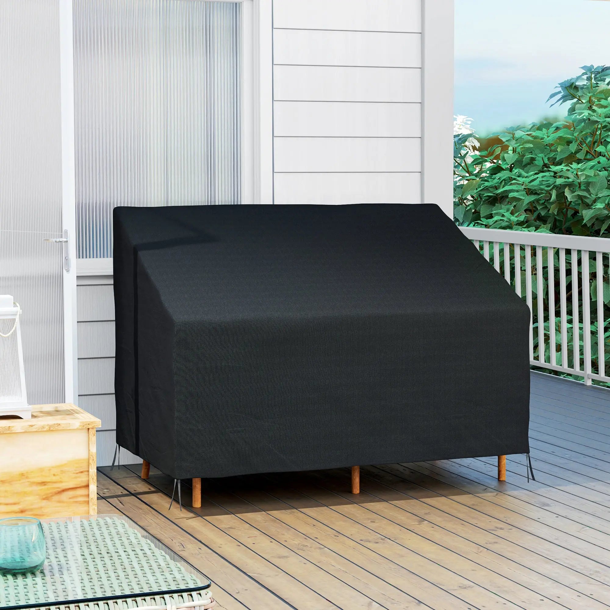 Outsunny 600D Oxford Cloth Furniture Cover, 2 Seater Sofa Protector for Garden Patio, Outdoor, Waterproof, Black, 140L x 84W x 56/94H cm 