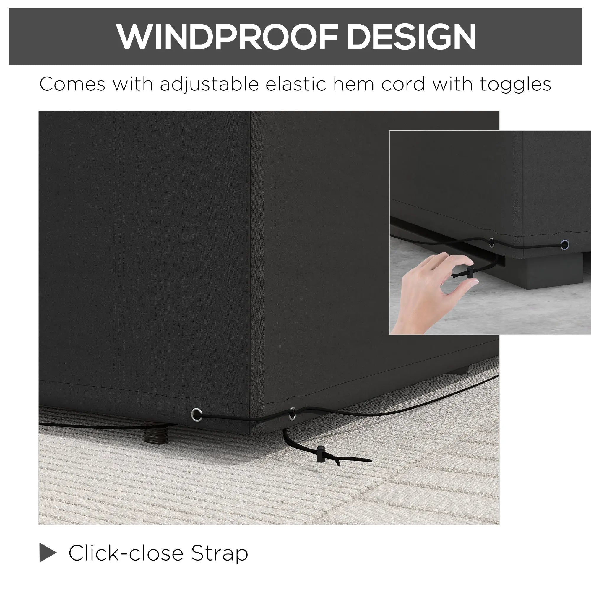 Outsunny 600D Oxford Table Set Cover Outdoor Garden Rattan Furniture Protection Cover Protector Waterproof Anti-UV, Black, 245 x 165 x 66 cm 