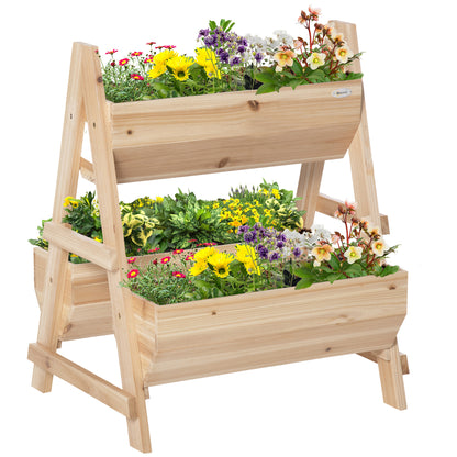 Outsunny 68cm x 57.5cm x 80.5cm 51L Wood Raised Garden Bed, Outdoor Planter Box with Stand, Nonwoven Fabric for Vegetables, Herbs, Flowers, Natural 