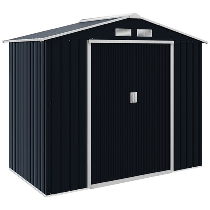 Outsunny 7 x 4ft Metal Garden Shed, Outdoor Storage Tool House with Ventilation Slots, Foundation Kit and Lockable Double Doors, Dark Grey 