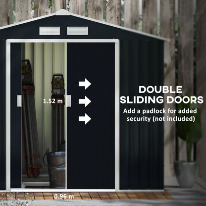 Outsunny 7 x 4ft Metal Garden Shed, Outdoor Storage Tool House with Ventilation Slots, Foundation Kit and Lockable Double Doors, Dark Grey 