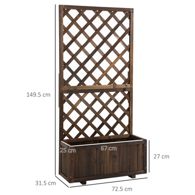 Outsunny 72.5 x 31.5 x 149.5 cm 45L Garden Wooden Pine Trough Planter with Topped Trellis Climbing Plants Flower Raised Bed, Carbonised Finish 