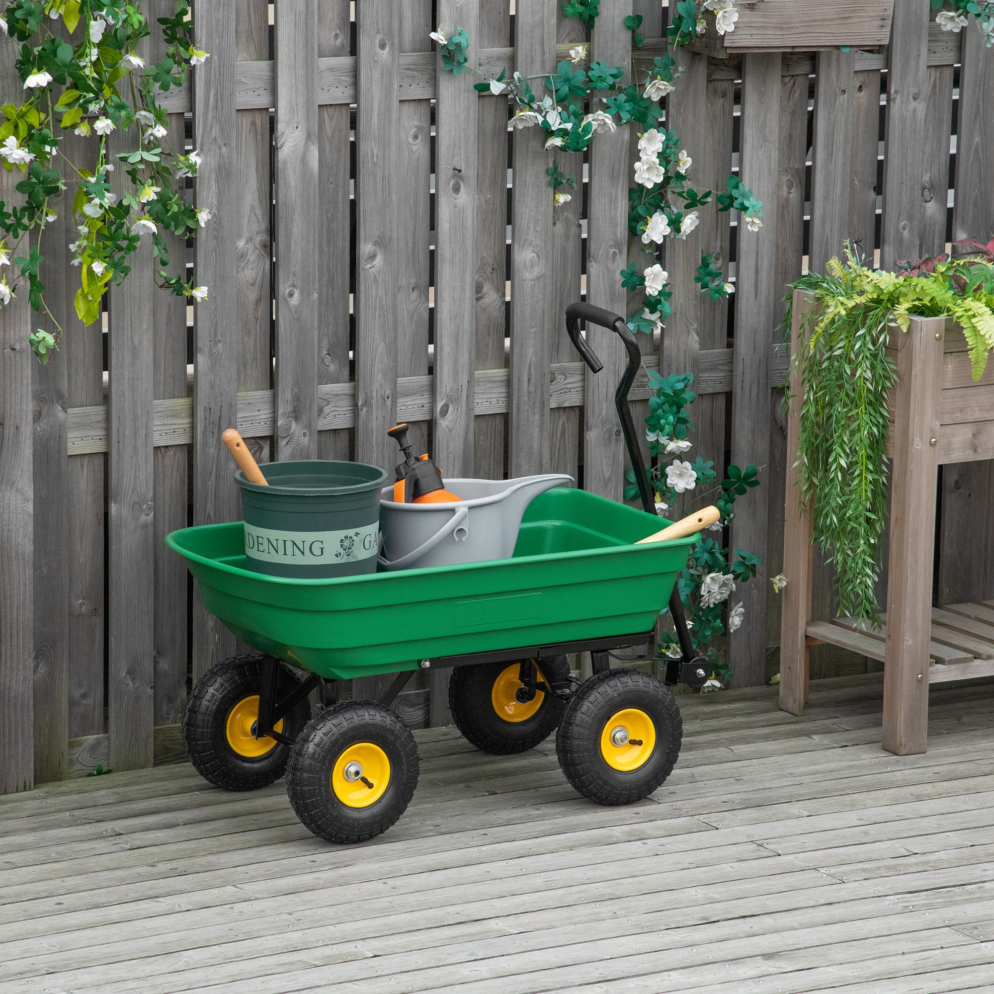 Outsunny 75 Litre Large Garden Cart, Tipping Wheelbarrows Heavy Duty Garden Dump Trolley 200kg Capacity for Festivals, Tools, Plants, Logs - Green 