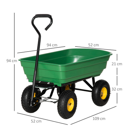 Outsunny 75 Litre Large Garden Cart, Tipping Wheelbarrows Heavy Duty Garden Dump Trolley 200kg Capacity for Festivals, Tools, Plants, Logs - Green 