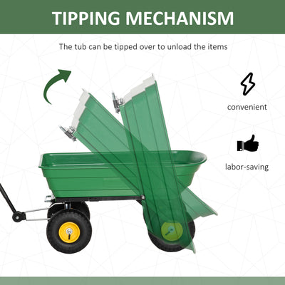 Outsunny 75 Litre Large Garden Cart, Tipping Wheelbarrows Heavy Duty Garden Dump Trolley 200kg Capacity for Festivals, Tools, Plants, Logs - Green 