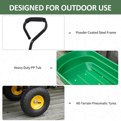 Outsunny 75 Litre Large Garden Cart, Tipping Wheelbarrows Heavy Duty Garden Dump Trolley 200kg Capacity for Festivals, Tools, Plants, Logs - Green 