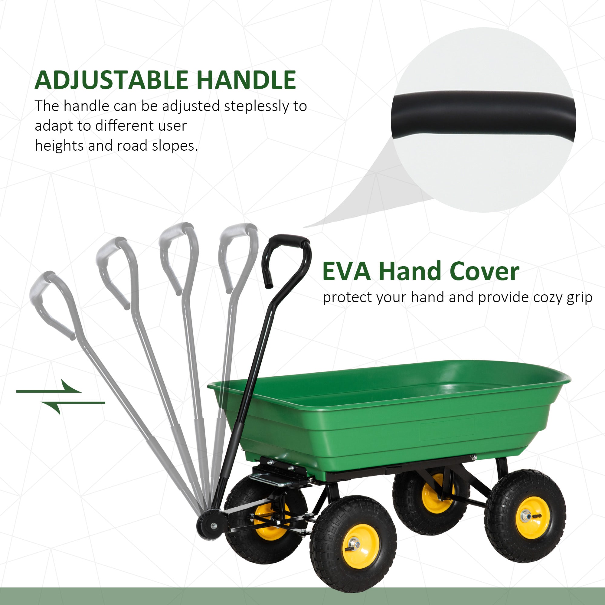 Outsunny 75 Litre Large Garden Cart, Tipping Wheelbarrows Heavy Duty Garden Dump Trolley 200kg Capacity for Festivals, Tools, Plants, Logs - Green 
