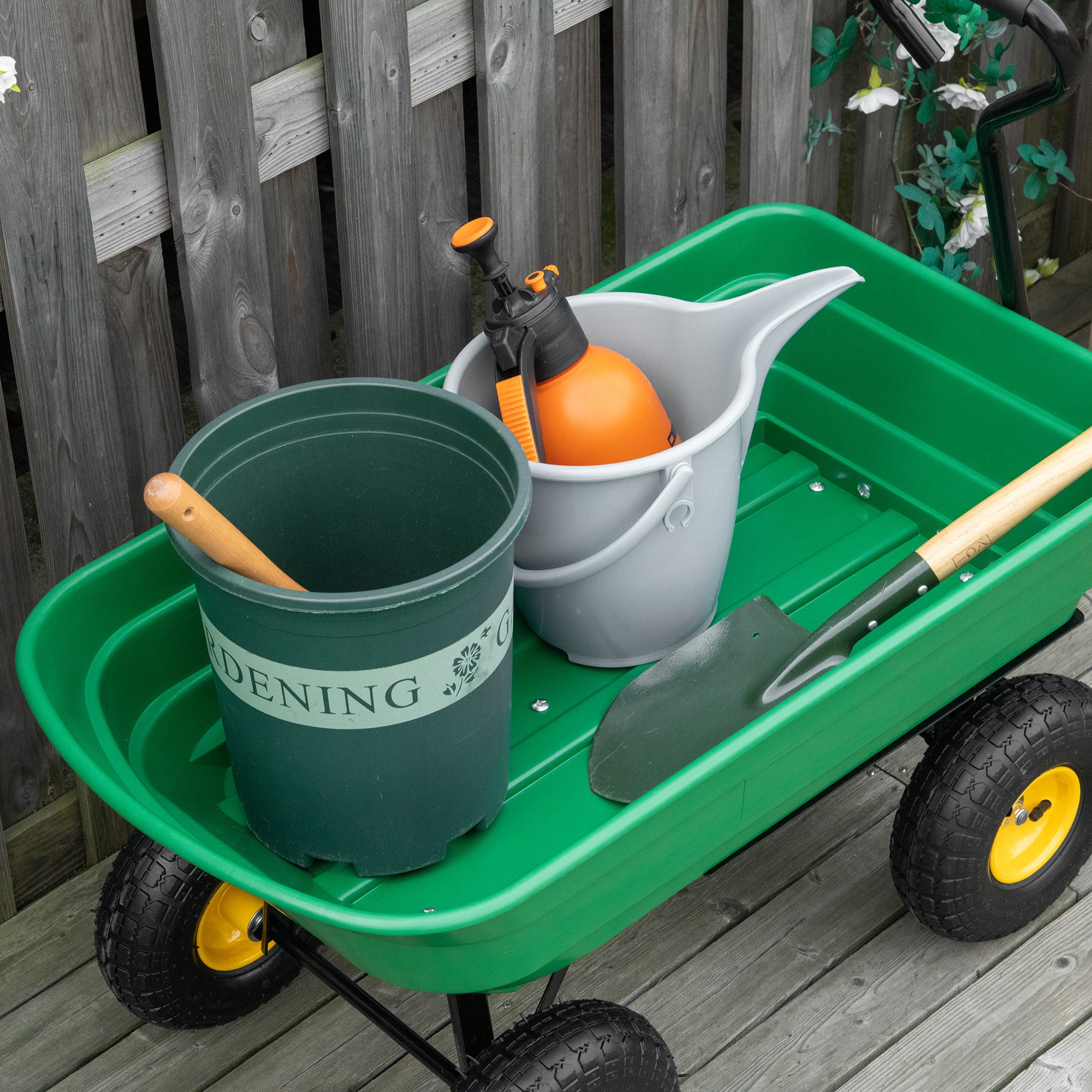 Outsunny 75 Litre Large Garden Cart, Tipping Wheelbarrows Heavy Duty Garden Dump Trolley 200kg Capacity for Festivals, Tools, Plants, Logs - Green 