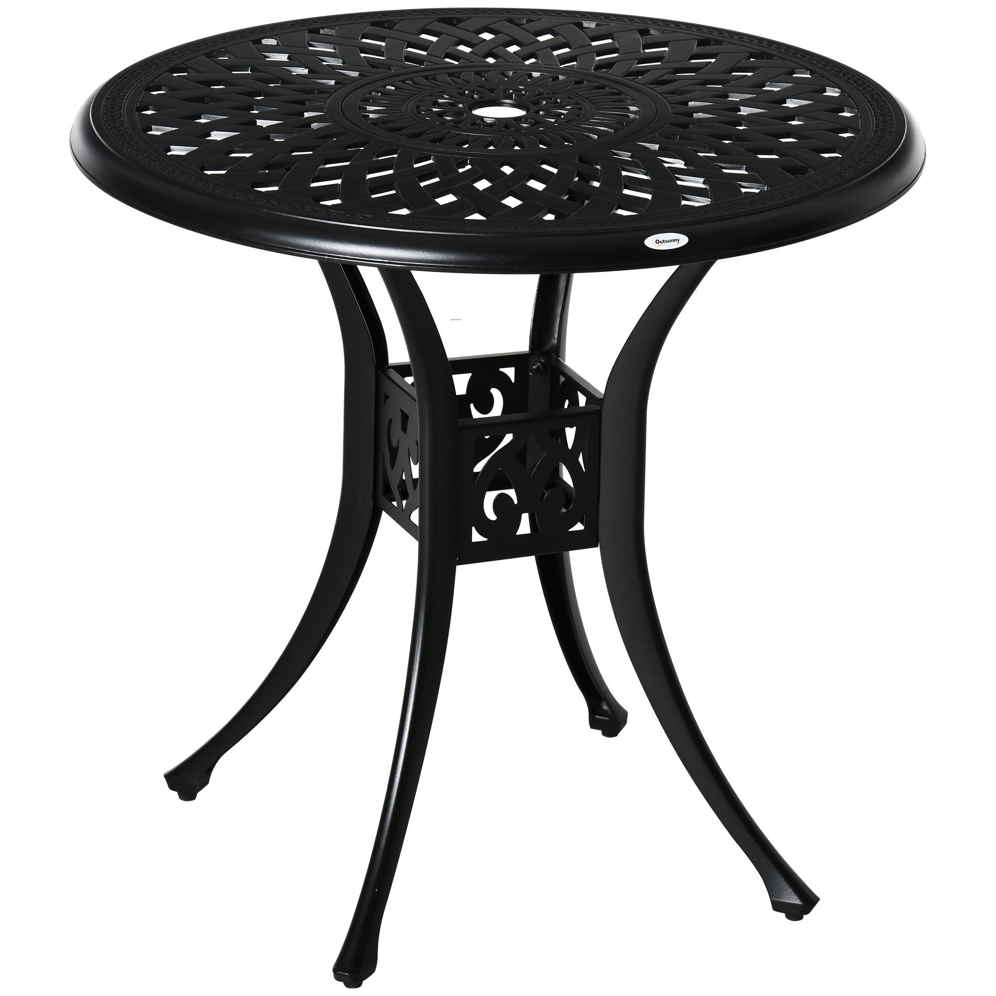 Outsunny 78 cm Round Garden Dining Table with Parasol Hole Antique Cast Aluminium Outdoor Table Only, Black 