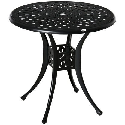 Outsunny 78 cm Round Garden Dining Table with Parasol Hole Antique Cast Aluminium Outdoor Table Only, Black 