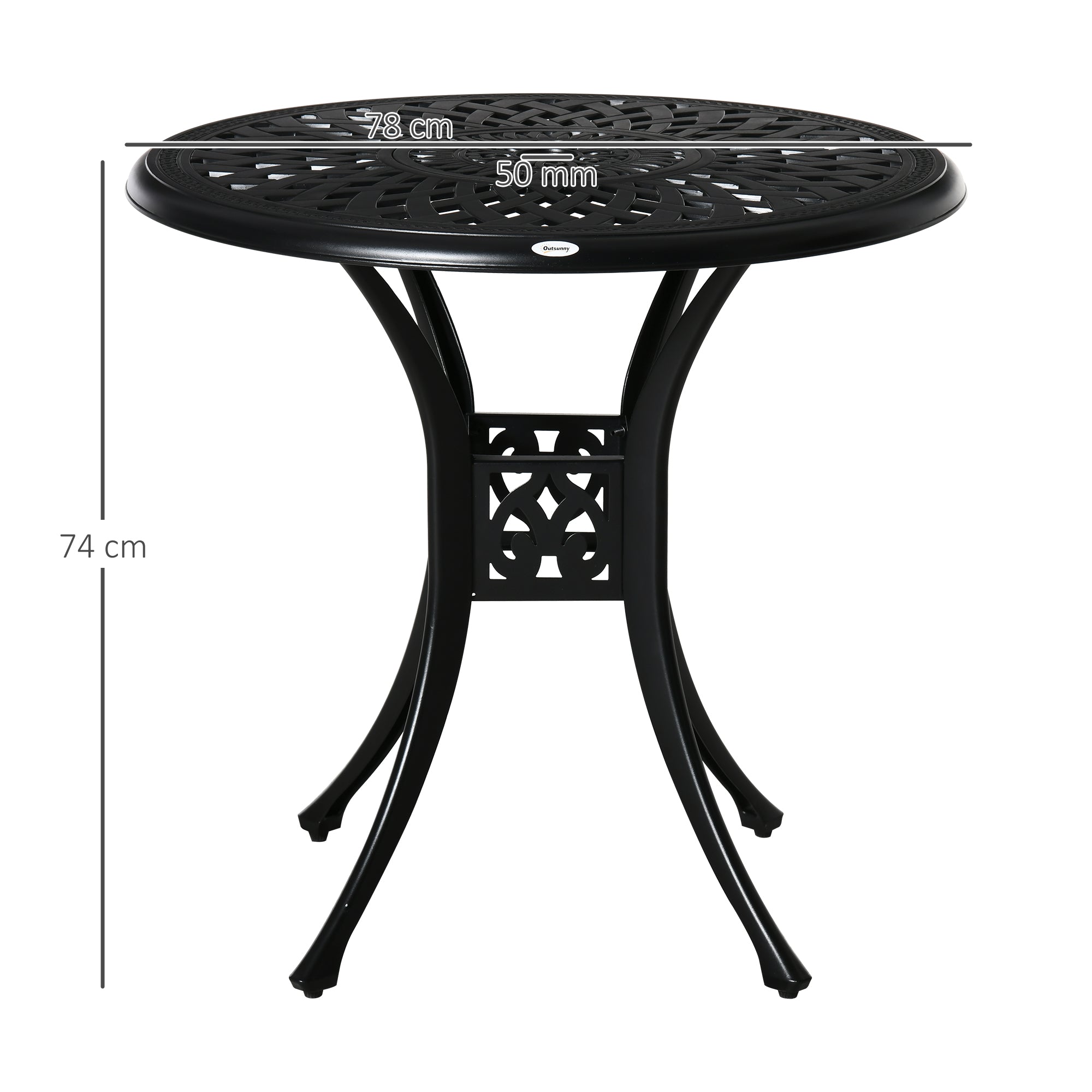Outsunny 78 cm Round Garden Dining Table with Parasol Hole Antique Cast Aluminium Outdoor Table Only, Black 