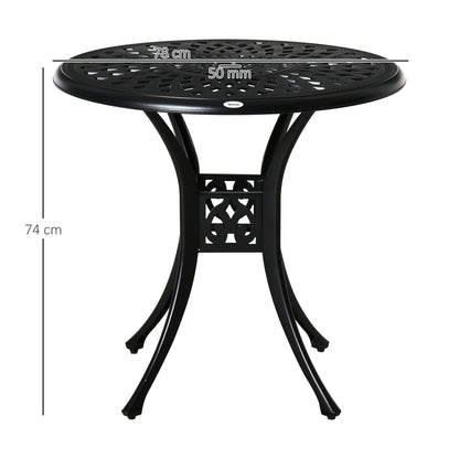 Outsunny 78 cm Round Garden Dining Table with Parasol Hole Antique Cast Aluminium Outdoor Table Only, Black 