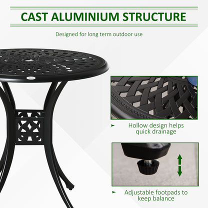 Outsunny 78 cm Round Garden Dining Table with Parasol Hole Antique Cast Aluminium Outdoor Table Only, Black 