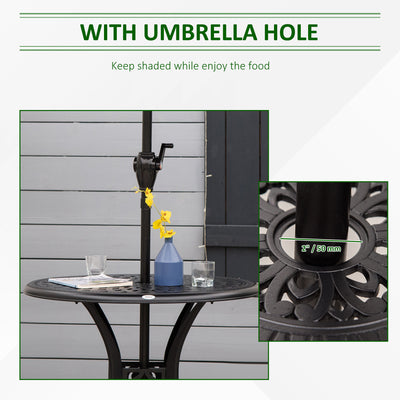 Outsunny 78 cm Round Garden Dining Table with Parasol Hole Antique Cast Aluminium Outdoor Table Only, Black 