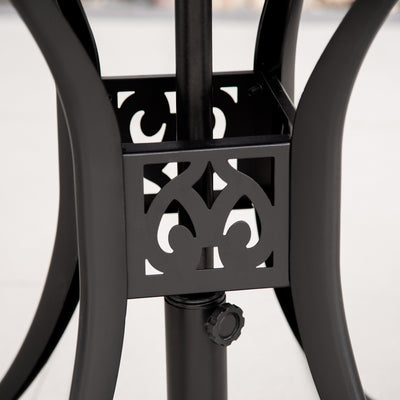 Outsunny 78 cm Round Garden Dining Table with Parasol Hole Antique Cast Aluminium Outdoor Table Only, Black 