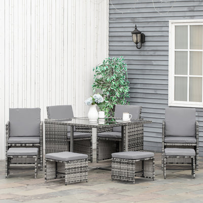 Outsunny 8-Seater Rattan Furniture Set Wicker Weave Patio Dining Table Seat 