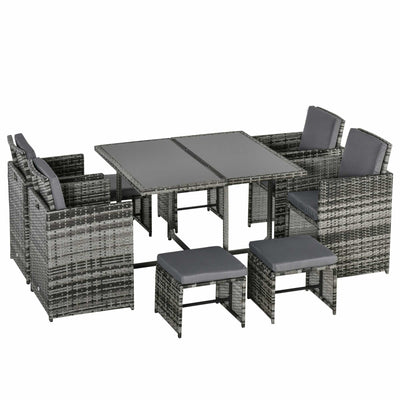 Outsunny 8-Seater Rattan Furniture Set Wicker Weave Patio Dining Table Seat 