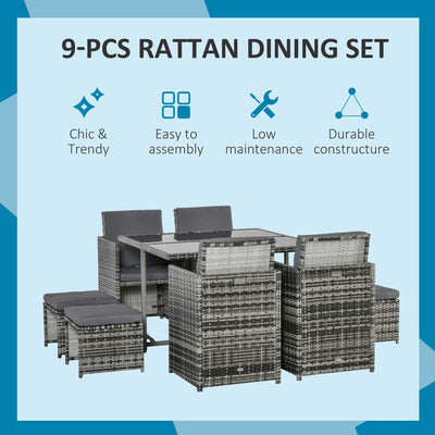 Outsunny 8-Seater Rattan Furniture Set Wicker Weave Patio Dining Table Seat 