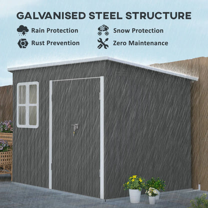 Outsunny 8.5 x 6ft Storage Shed Galvanised Steel Garden Shed, Metal Shed with Foundation Kit, Window, Lockable Wide Doors and Air Vents for Outdoor Patio, Dark Grey 