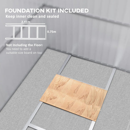 Outsunny 8.5 x 6ft Storage Shed Galvanised Steel Garden Shed, Metal Shed with Foundation Kit, Window, Lockable Wide Doors and Air Vents for Outdoor Patio, Dark Grey 