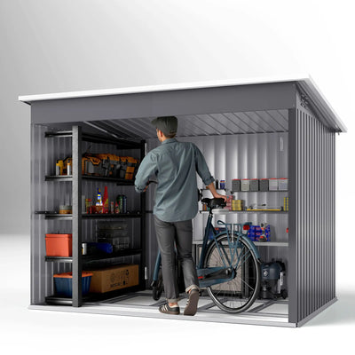 Outsunny 8.5 x 6ft Storage Shed Galvanised Steel Garden Shed, Metal Shed with Foundation Kit, Window, Lockable Wide Doors and Air Vents for Outdoor Patio, Dark Grey 