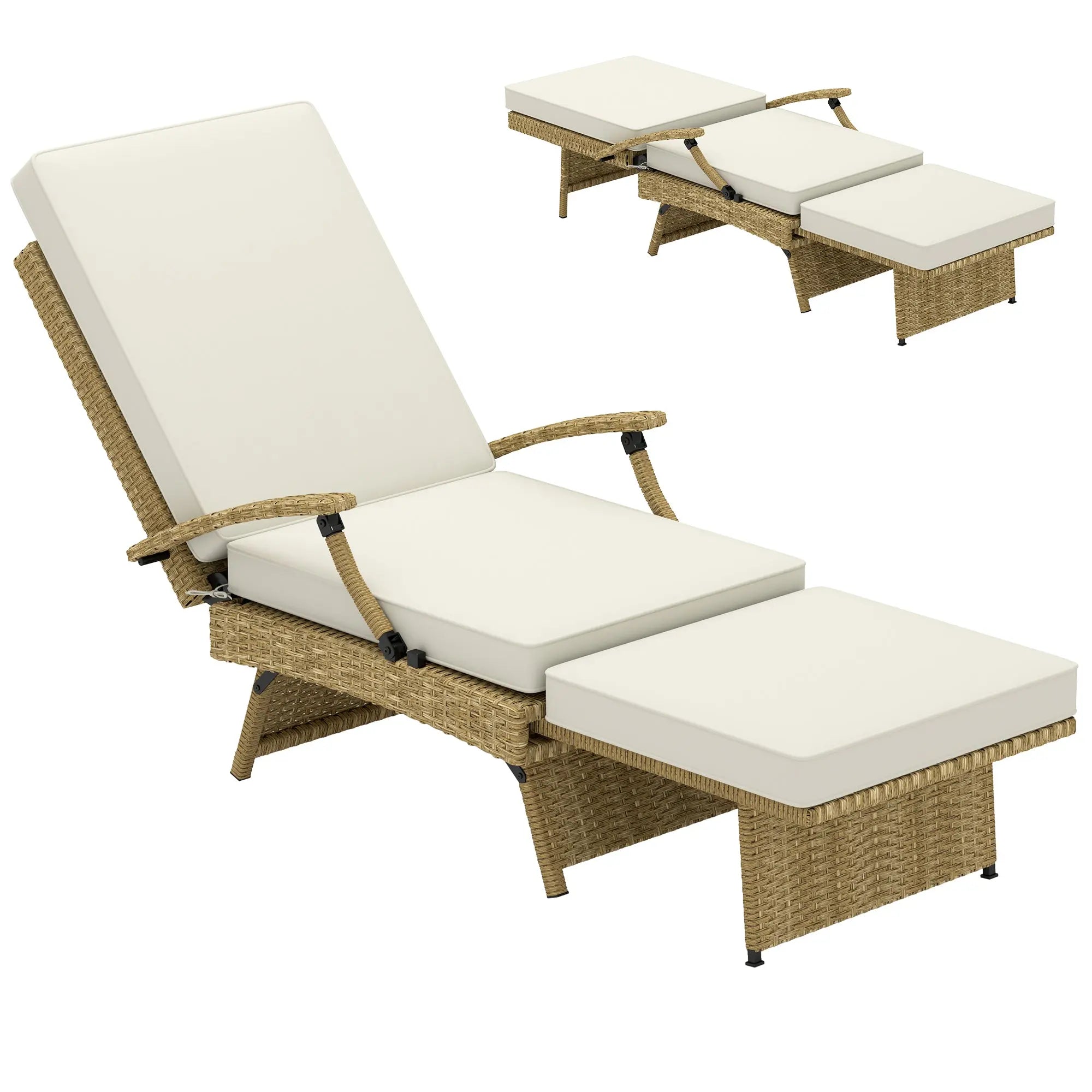 Outsunny 80° Reclining Rattan Lounger - White/Beige 