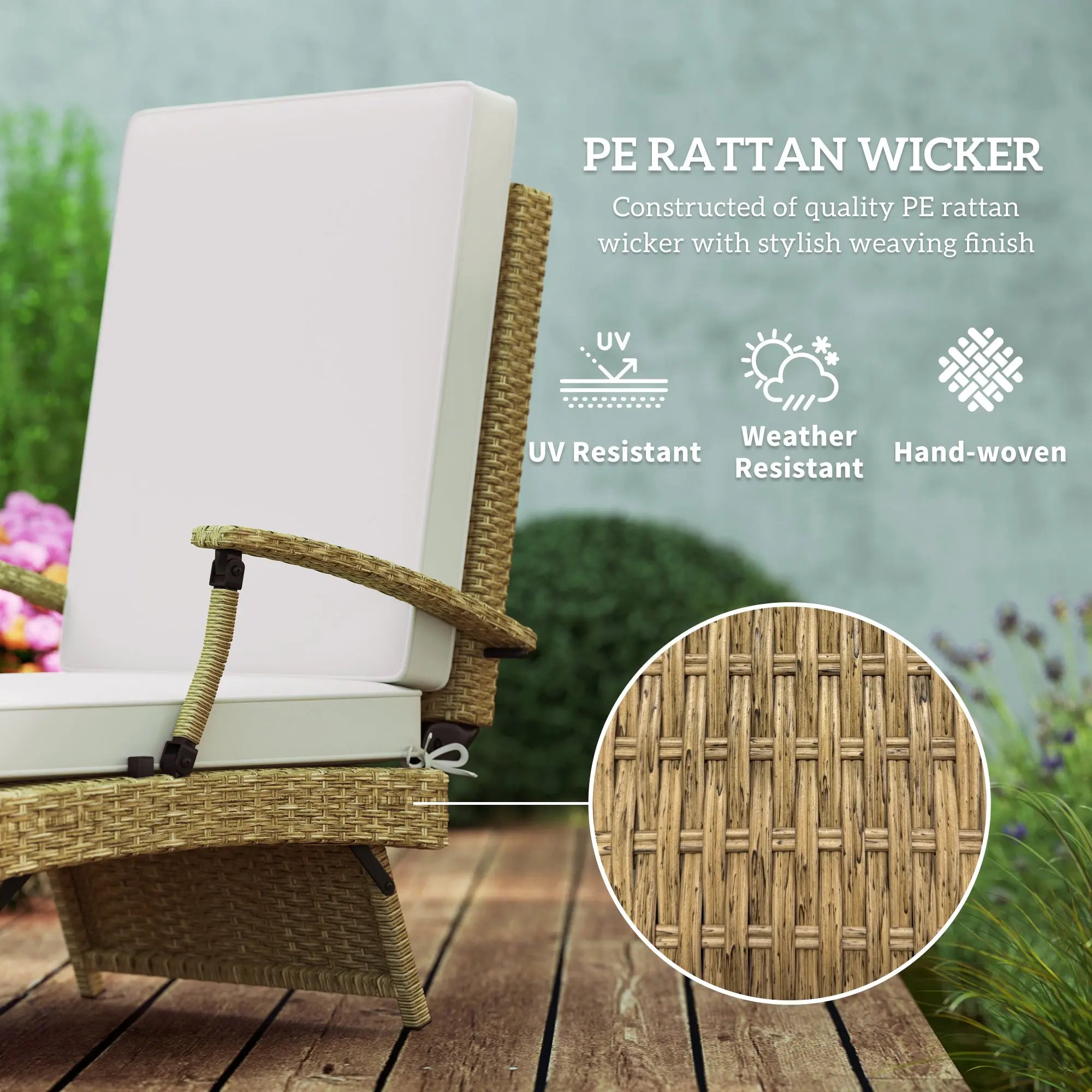 Outsunny 80° Reclining Rattan Lounger - White/Beige 