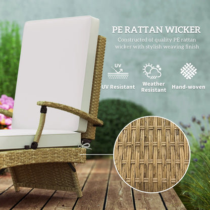 Outsunny 80° Reclining Rattan Lounger - White/Beige 
