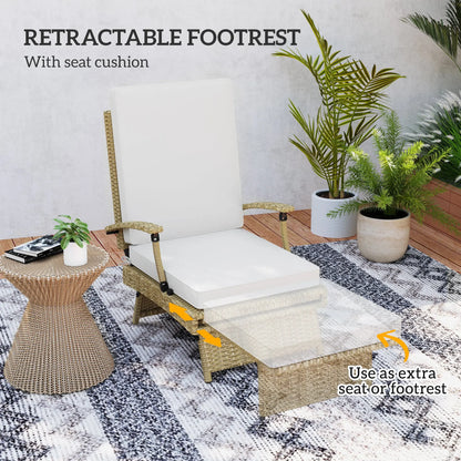 Outsunny 80° Reclining Rattan Lounger - White/Beige 