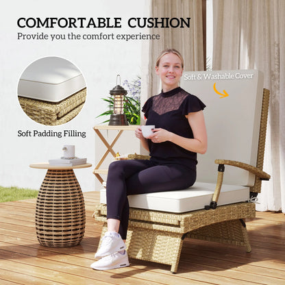 Outsunny 80° Reclining Rattan Lounger - White/Beige 