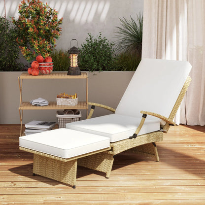 Outsunny 80° Reclining Rattan Lounger - White/Beige 