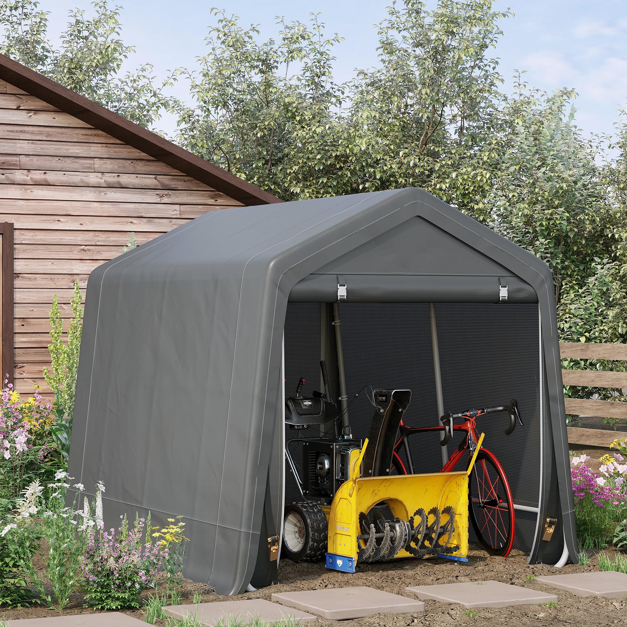 Outsunny 9 X 7.5ft Temporary Outdoor Equipment Shed - Dark Grey 
