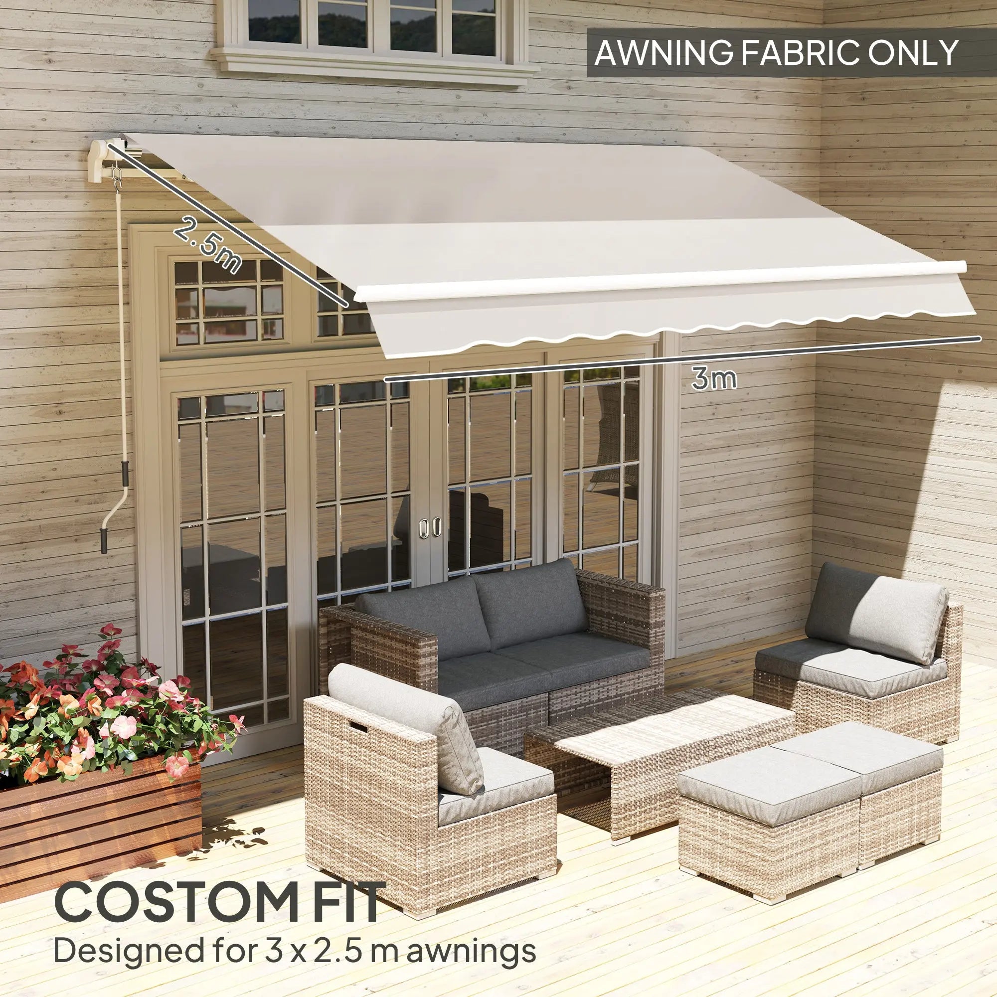 Outsunny Awning Replacement Canopy, Water Resistant UPF 50+ Sun Shade Cover for 3 x 2.5 m Garden Awning (Fabric Only), Cream White 