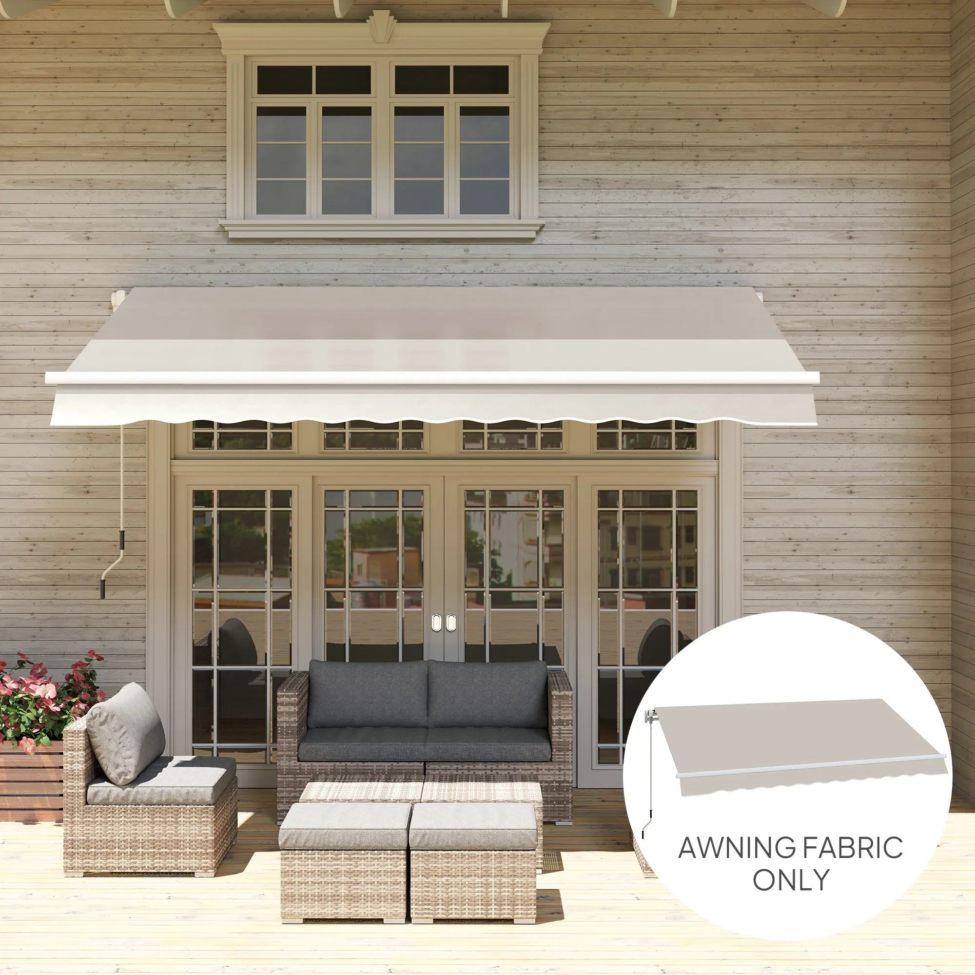 Outsunny Awning Replacement Canopy, Water Resistant UPF 50+ Sun Shade Cover for 3 x 2.5 m Garden Awning (Fabric Only), Cream White 