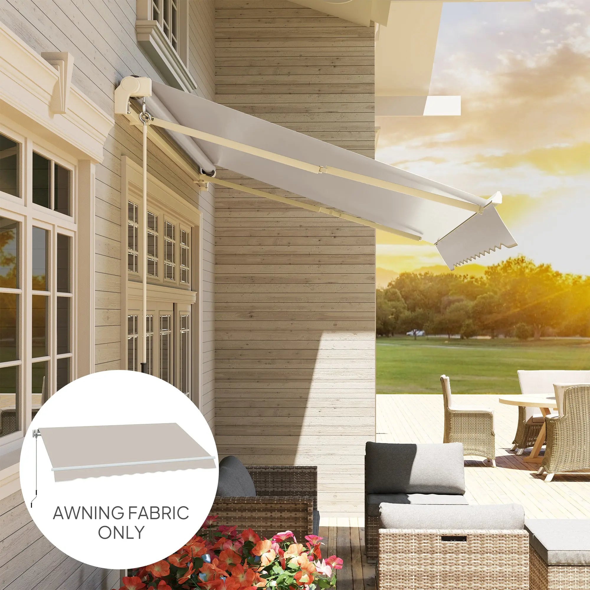 Outsunny Awning Replacement Canopy, Water Resistant UPF 50+ Sun Shade Cover for 3 x 2.5 m Garden Awning (Fabric Only), Cream White 