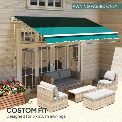 Outsunny Awning Replacement Canopy, Water Resistant UPF 50+ Sun Shade Cover for 3 x 2.5 m Garden Awning (Fabric Only), Green 