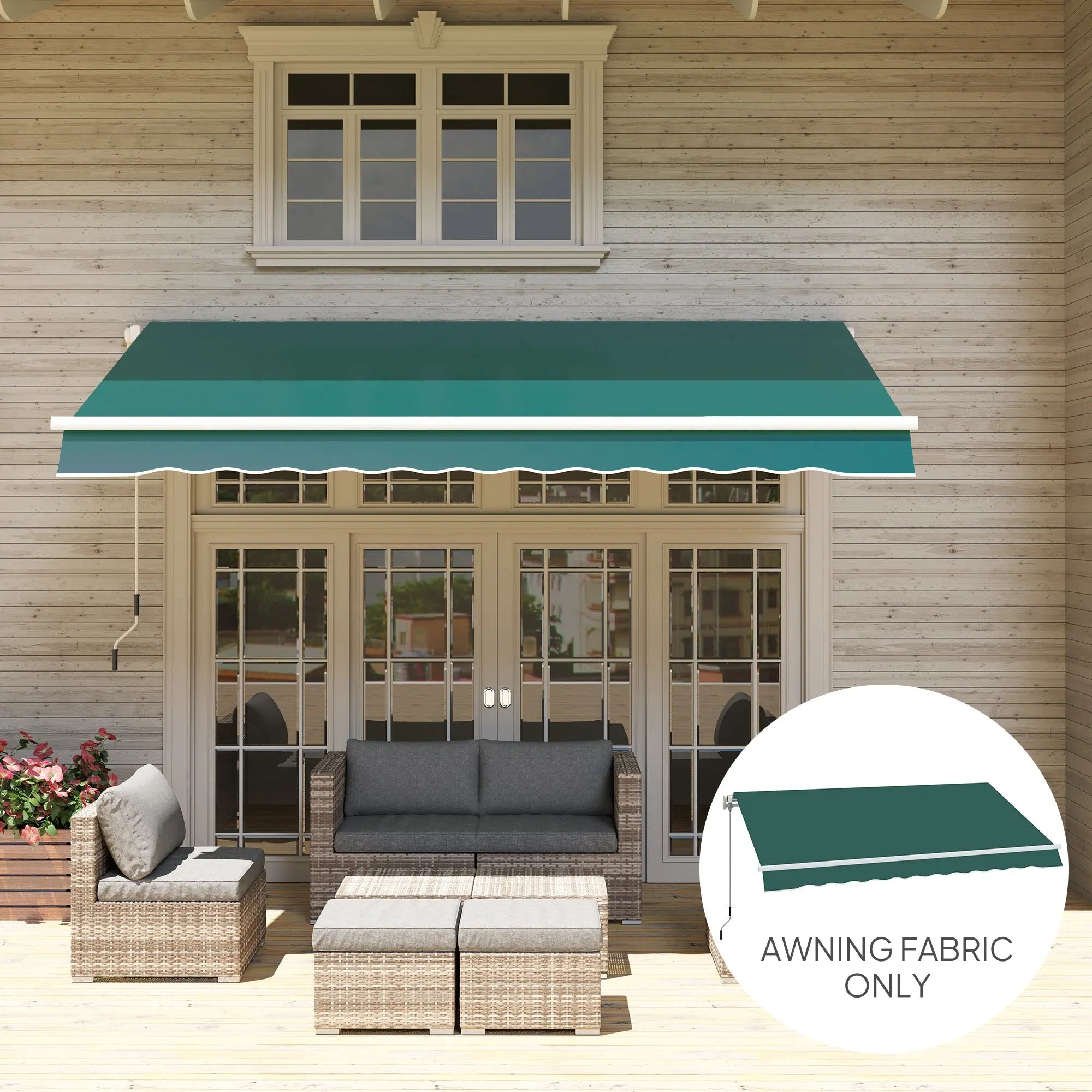 Outsunny Awning Replacement Canopy, Water Resistant UPF 50+ Sun Shade Cover for 3 x 2.5 m Garden Awning (Fabric Only), Green 