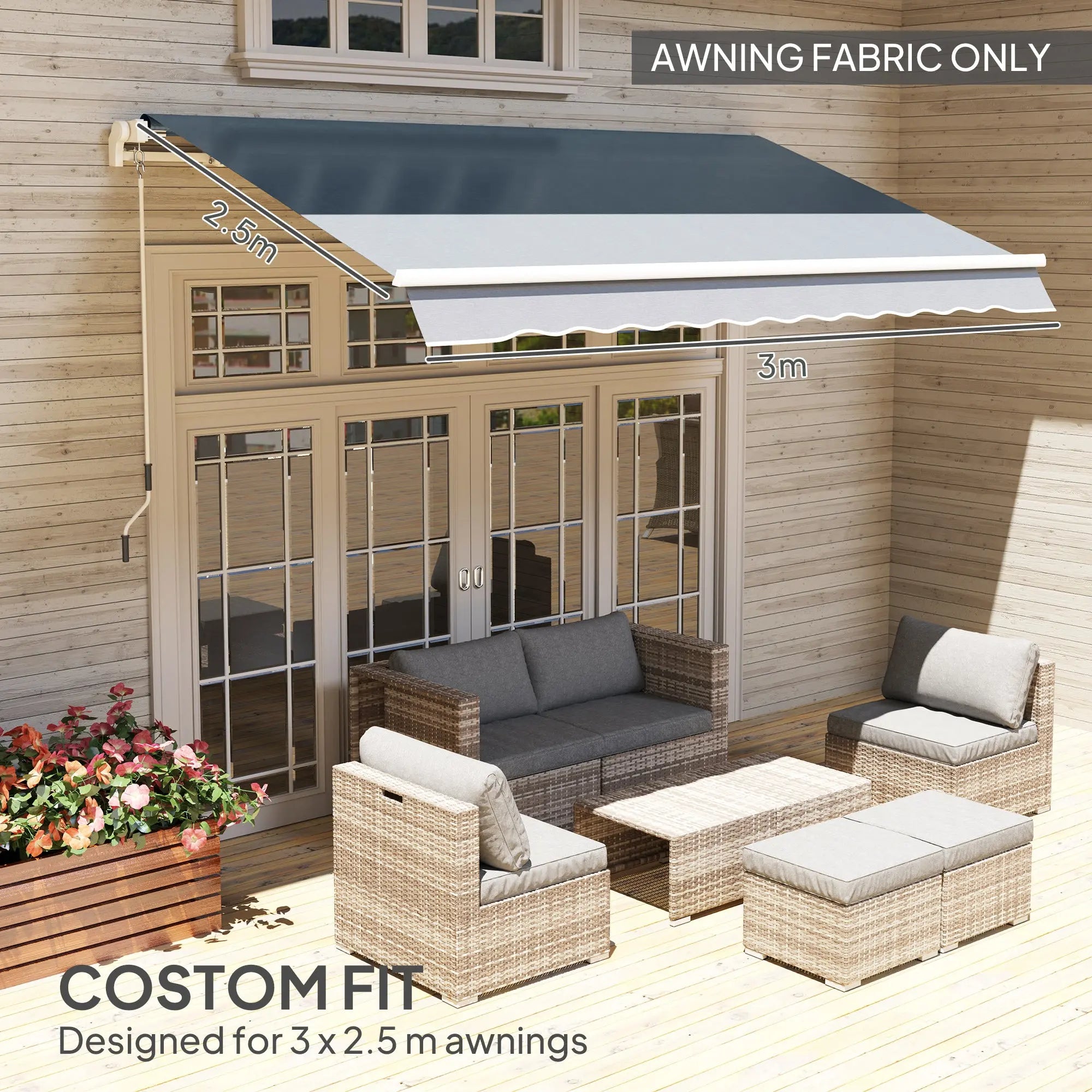 Outsunny Awning Replacement Canopy, Water Resistant UPF 50+ Sun Shade Cover for 3 x 2.5 m Garden Awning (Fabric Only), Grey 