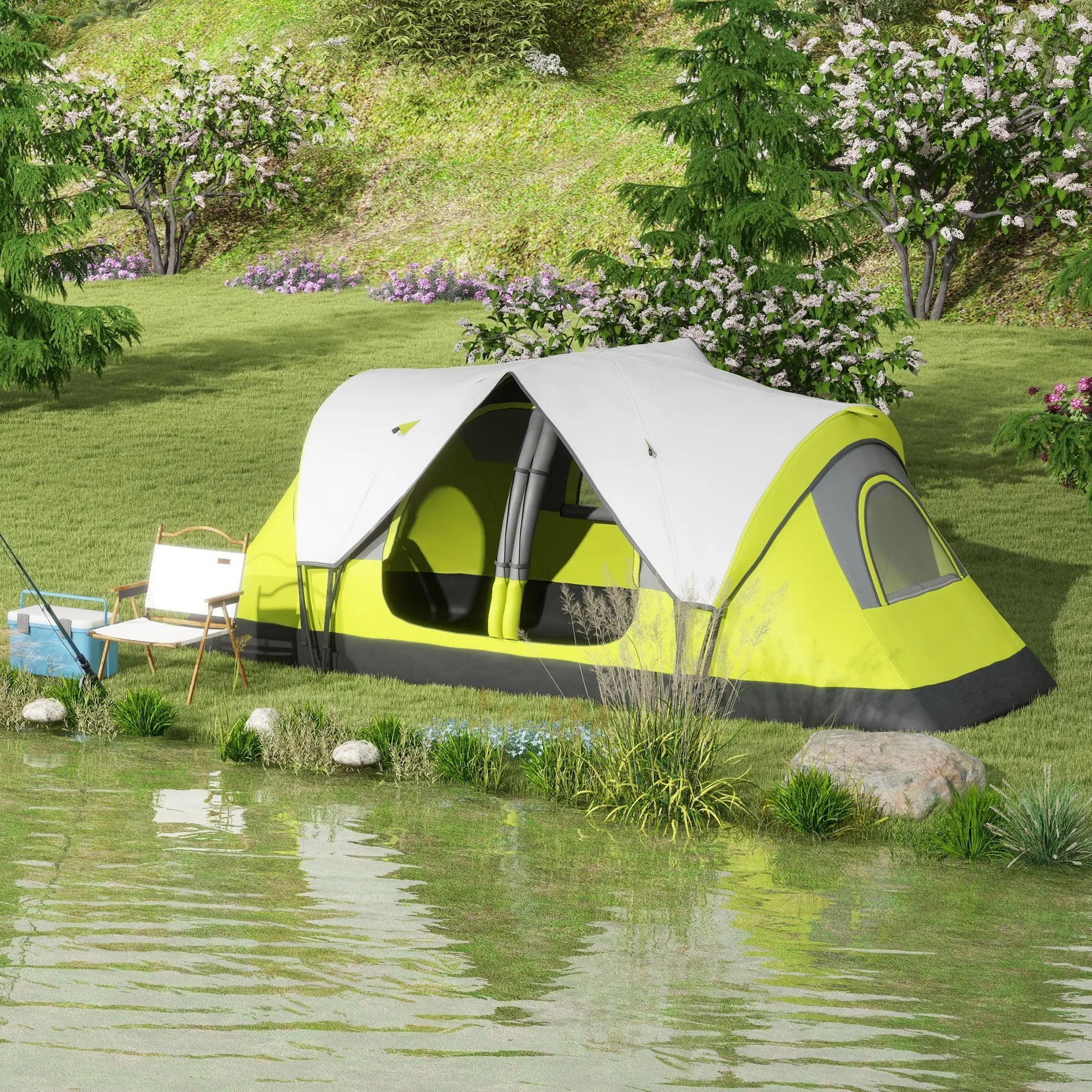 Outsunny Camping Tent for 6-8 Man with 2000mm Waterproof Rainfly and Carry Bag for Fishing Hiking Festival, Yellow 