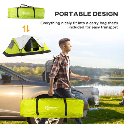 Outsunny Camping Tent for 6-8 Man with 2000mm Waterproof Rainfly and Carry Bag for Fishing Hiking Festival, Yellow 
