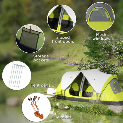 Outsunny Camping Tent for 6-8 Man with 2000mm Waterproof Rainfly and Carry Bag for Fishing Hiking Festival, Yellow 