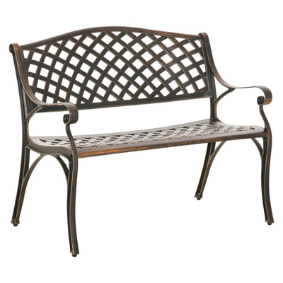 Outsunny Cast Aluminium Outdoor Garden Bench 2 Seater Antique Patio Loveseat, Bronze 