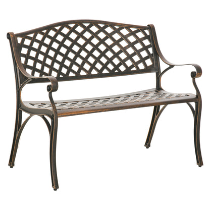 Outsunny Cast Aluminium Outdoor Garden Bench 2 Seater Antique Patio Loveseat, Bronze 
